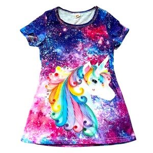 Girls Colorful Unicorn Galaxy Dress 18-24 Mo(90)3-D print casual princess summer